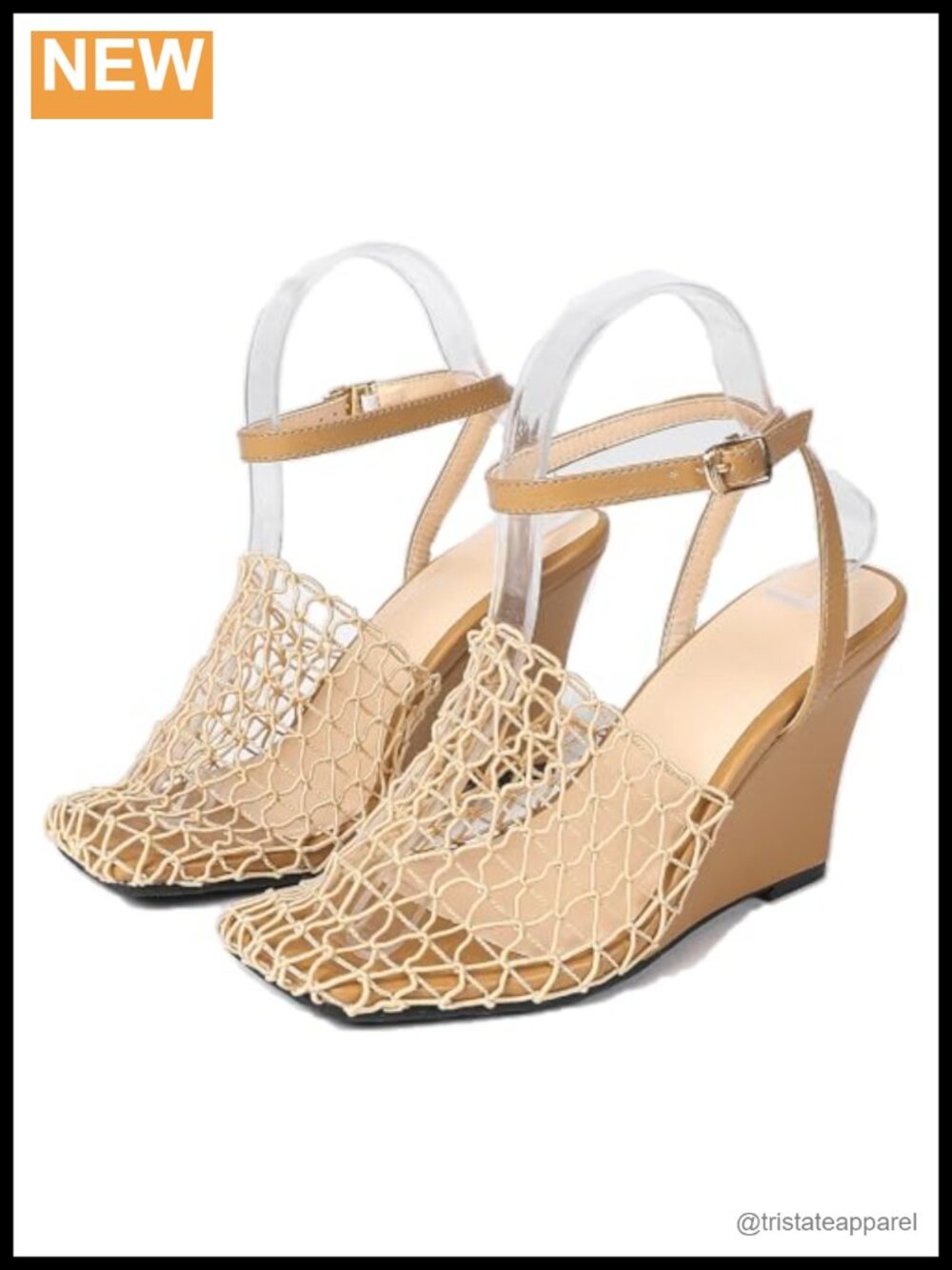 Women's Mesh Hollow Out Wedge Sandals Square Toe Ankle Strap Casual Roman